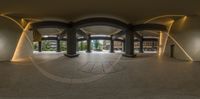 this is an image of an architectural building taken from a 360 - view lens at a building