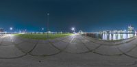 this is a panorama image that shows where the walkway is in time and what the streetlight is shining at night