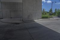 a boy on a skateboard is doing tricks near a building and trees of many colors