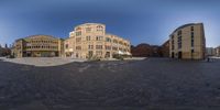 this is an image of an empty square in the city that has been taken with 360 - rotation