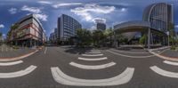 a 360 - angle image of an intersection in downtown atlanta taken with the fisheye lens