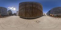 an image of an urban setting taken from the ground up into fisheye lens photos