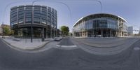 an image of a street in the middle of town taken from the street view from the side