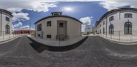 a 360 - view view of a street in the daytime time with a sky background