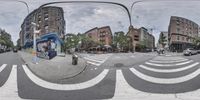 an image of some people in the street taken through a fisheye lens on a clear day