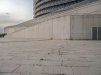 a black fire hydrant is sitting in the concrete area in front of a large building