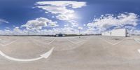 a 360 - ray lens picture shows the sky and clouds in a park like environment