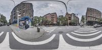 an image of some people in the street taken through a fisheye lens on a clear day