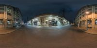 an empty street in an urban area at night in the picture is captured at different angles