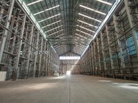 the empty warehouse with multiple steel racks is ready to be filled with other items for consumption