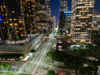 USA Business District: Night Lights Illuminate the Urban Landscape