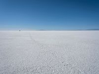 the view from the top of a salt flat in a deserted area with an distant mountain range in the distance