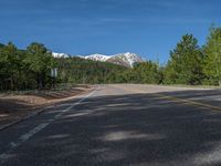 an empty road with lots of trees in the background in the wild region of colorado