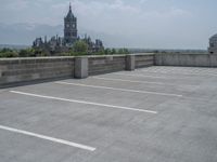 a parking lot and wall are pictured in a photo from the perspective point of view