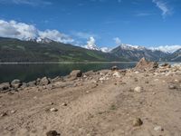 Scenic View in the USA: A Lake Surrounded by Mountains and Clouds