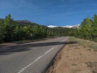 an empty road with lots of trees in the background in the wild region of colorado