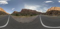 the panoramic image shows two highway intersections, one is on opposite sides and the other on right