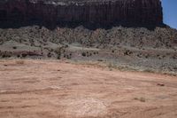 this is a horse standing on a dry, arid hill side that's surrounded by rocks