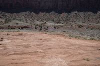 this is a horse standing on a dry, arid hill side that's surrounded by rocks