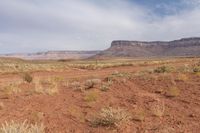 red dirt, and sparse grass, is in the background and is vast terrain and high cliff cliffs