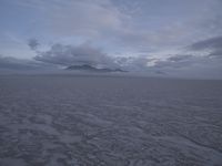 a beach is covered with mud and a low amount of clouds hovers in the background