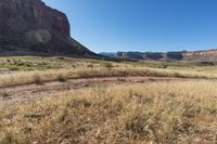 dry grass near a desert landscape and mountains in a beautiful sunny day taken from inside a vehicle window