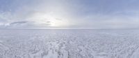 an image of a very icy landscape and sun through the clouds at sea levels