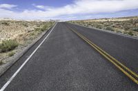 the road on a sunny day stretches out towards the horizon and into a vast desert landscape