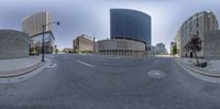 two 360 - view images of a street in the city of chicago and skyscrapers