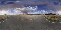 a virtual photo with a picture taken of the road in front of it and mountains in the back