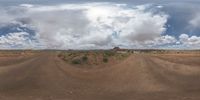 dirt roads in desert with clouds and blue sky overhead to depict climate change and weather