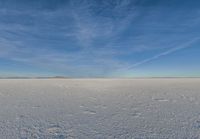 a picture of the landscape of the winter on the snow plain with a big hill in the distance