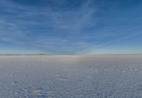 a picture of the landscape of the winter on the snow plain with a big hill in the distance