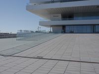 a view of an empty building with stairs, and a balcony area with some glass on the side