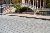 a view of the steps and sidewalks in front of an ornate building in this country town