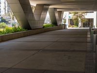 an image of a walkway that has many planters on it on the side of the road