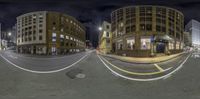 a picture of an intersection taken with a 360 - camera lens on a busy street