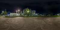 an image of an outdoor area at night time taken with fisheye lens at night