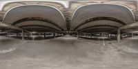 a photo of the underside of a structure with ramps inside it's roof structure