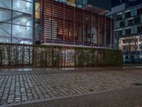 Wet Cobblestone Road in Berlin at Night