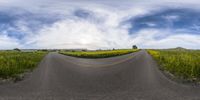 an image of a very wide open road in the daytime light - - up with lens