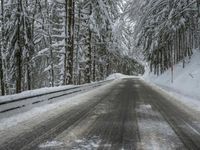 Winding Road in Snowy Landscape with Mountains and Forest (006)