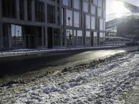 Winter Cityscape with Snow-Covered Buildings