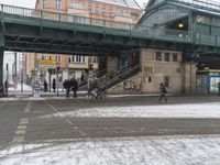 Winter Cityscape: Snow Covered Roads and Buildings