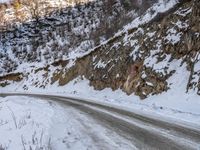 Winter Dawn Landscape Road in Mountainous Region