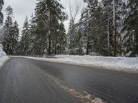Winter Landscape with Asphalt Road and Mountains