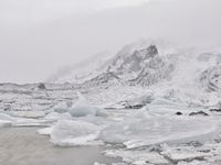 Winter landscape with mountains and fog in Iceland