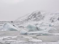 Winter landscape with mountains and fog in Iceland
