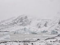 Winter landscape with mountains and fog in Iceland