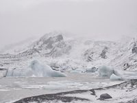 Winter landscape with mountains and fog in Iceland